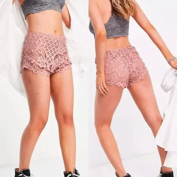 Intimately Free People XS New Adella Lace Pull On Shorts Festival Pink High Rise - Picture 7 of 11